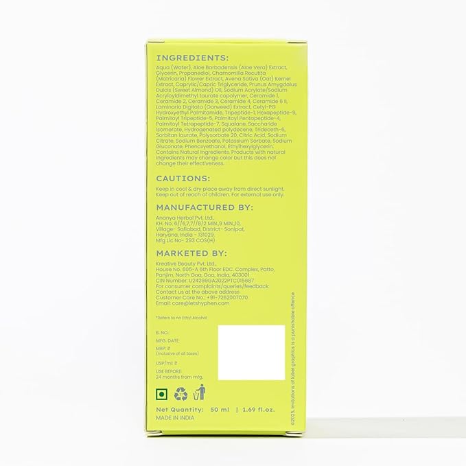 Hyphen 2% Ceramide-Peptide Complex Barrier Repair Face Moisturizer- Oily Skin | Lightweight Gel Cream, Oil-Free Hydration- Dull, Dehydrated Skin | Non-Comedogenic Non-Sticky Cream for Women, Men -50ml