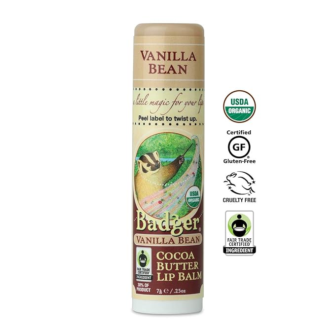 Badger - Cocoa Butter Lip Balm, Creamy Cocoa, Certified Organic Lip Balm, Fair Trade, Natural Lip Balm, Lip Butter, Lip Balm Cocoa Butter, Cocoa Care Lip Balm, 0.25 oz