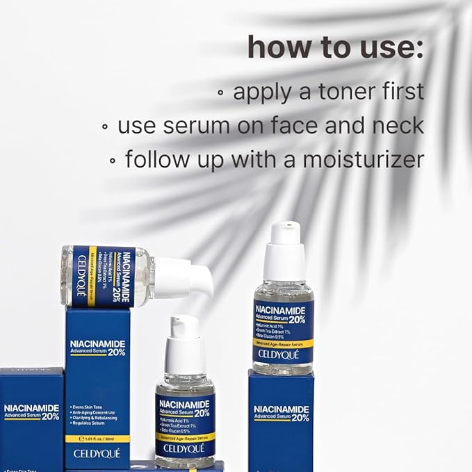 Niacinamide 20% + Hyaluronic Acid 1% Serum for Face w/Green Tea Extract - Pore Minimizer, Even Skin Tone, Fine Line Vitamin B3 Beta-Glucan Korean Skincare