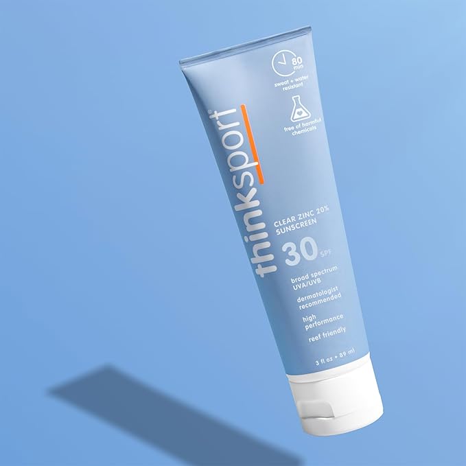 Thinksport SPF 30 Sport Sunscreen, 3oz – Clear Zinc Oxide, Water-Resistant Mineral Sun Lotion for Sports & Active Use, Reef-Safe, Vegan, Broad Spectrum UVA/UVB Protection