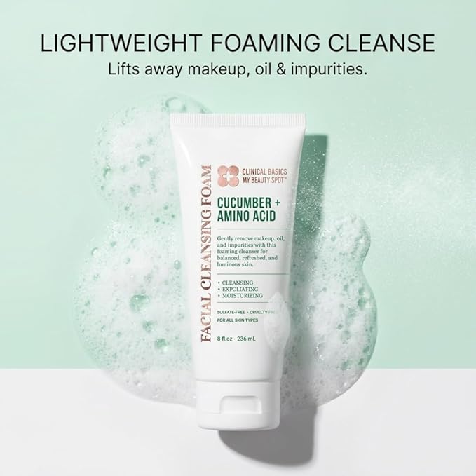 My Beauty Spot Cucumber + Amino Acid Facial Cleansing Foam, Gentle Foaming Face Wash for Moisturizing & Refreshing Skin, 8 oz