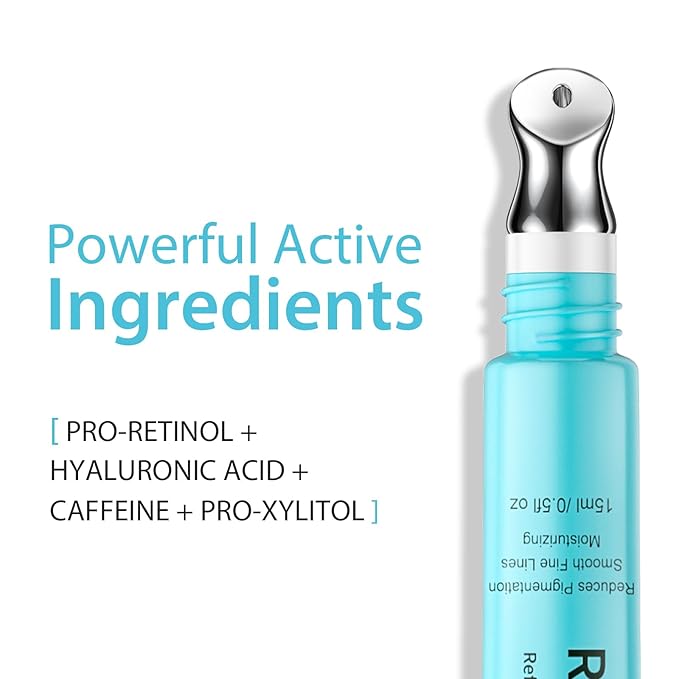 Retinol Eye Cream - Anti Aging Under Eye Cream with Hyaluronic Acid & Caffeine, Eye Serum for Dark Circles & Puffiness, Reduces Wrinkles & Repairs Eye Area (15ml)