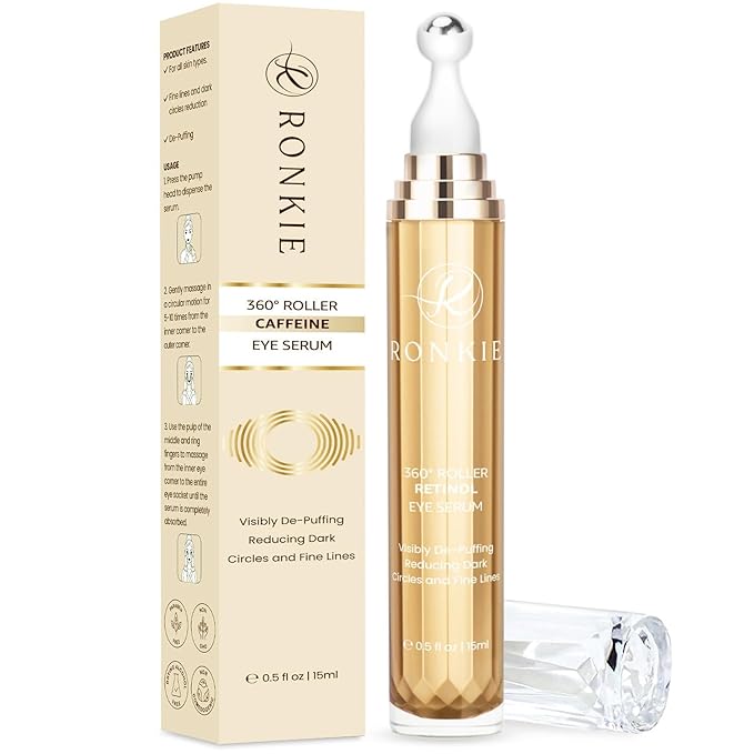 RONKIE Eye Cream for Dark Circles: Under Eye Cream with Caffeine Retinol - Reduces Under Eye Bags and Fine Lines Gold