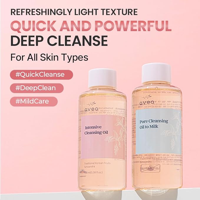 AVEA Intensive Cleansing Oil | Traditional Korean Schisandra Seed Oil | Six Plant-Based Oils | Powerful Cleansing for Waterproof Makeup | Rich, Hydrating Texture | 3.38 fl oz / 100ml