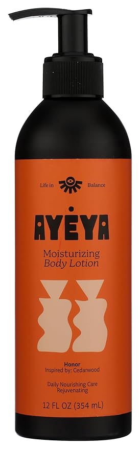 Ayeya Moisturizing Body Lotion – Honor – Cedarwood, Ylang-Ylang & Geranium Oils – Vegan Rejuvenating Lotion with Baobab Oil for Aging or Mature Skin – 12 Fl Oz
