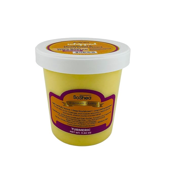 Whipped Raw Shea Butter - 100% Pure, Unrefined African Shea | Cold-Pressed & Processed -Rich Natural For Dry & Sensitive Skin, Face & Hair | No Dyes & Parabens | Vegan | 11.50 oz (11.50 oz, Turmeric)