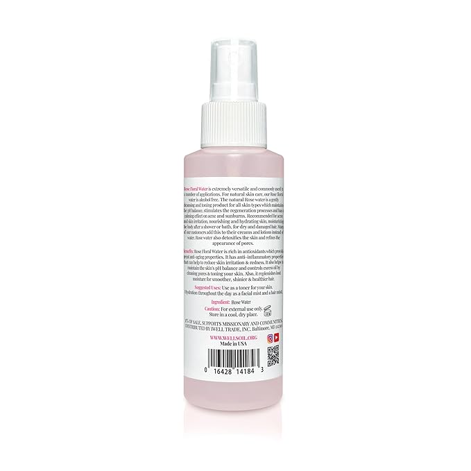 Well's Oil Rosewater Face & Hair Mist Spray 4 Fl Oz (118 mL) | Floral Rosewater Hydrosol | Alcohol-Free