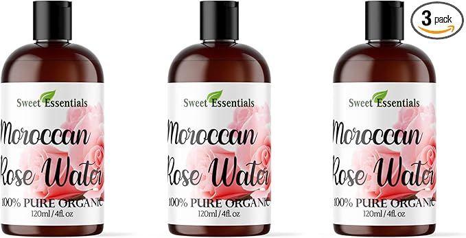 PACK of 3 Premium Organic Moroccan Rose Water - 4oz - Imported From Morocco - 100% Pure (Food Grade) No Oils or Alcohol - Rich in Vitamin A & C Perfect for Hydrating & Rejuvenating Your Face & Neck