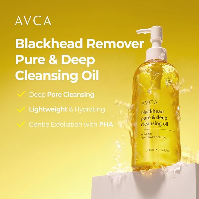 AVCA Blackhead Remover Cleansing Oil 10.14 fl oz (300 ml) – Makeup & Sebum-Dissolving Cleanser, PHA Gentle Exfoliator, Lightweight Pore Care, Korean Skincare for Normal & Oily Skin