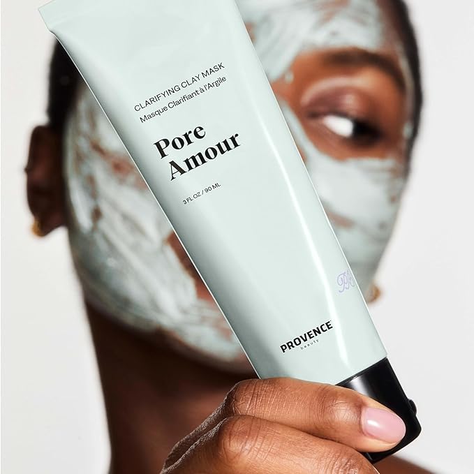 Provence Beauty Pore Amour Clarifying Clay Mask – French Green Clay Mask with Caffeine, Niacinamide & Willowbark BHA – Deep Pore Cleansing Mask, Absorbs Oil & Refines Skin – 3 fl oz