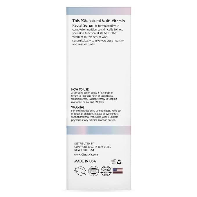 Clara’s New York 95% Natural Multi Vitamin Facial Serum with Vitamin E – Hydrating & Antioxidant Face Serum for Healthy, Glowing Skin – Made in USA 30ml / 1 Fl Oz