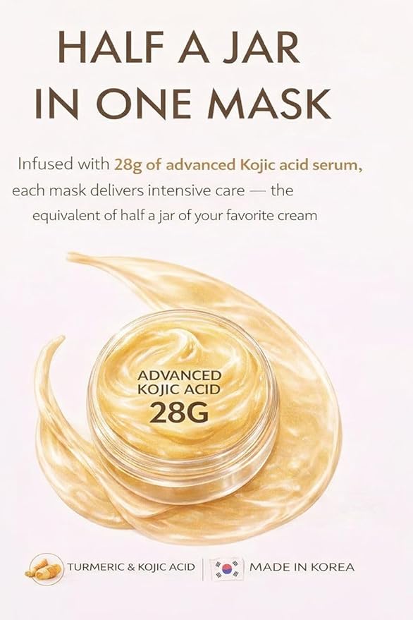 Kojic Acid Turmeric Brightening Gel Face Mask | Overnight Firming & Hydrating for Elasticity & Glow | Korean Skincare with Niacinamide, Peptides & Hydrolyzed Collagen | 4 Pack