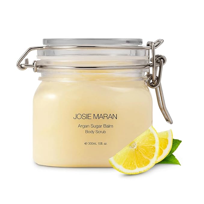 Josie Maran Argan Sugar Balm Body Scrub - Exfoliating Sugar Scrub with 100% Pure Argan Oil & Coconut Oil - Softens, Smoothes & Hydrates Dry Skin - Vegan + Cruelty Free - Baked Lemon Bliss (10 oz)