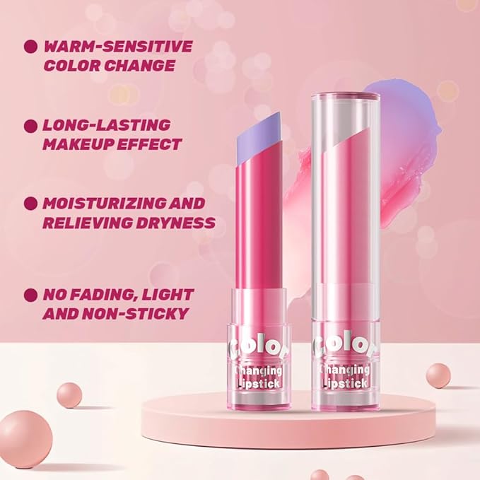 BINGBRUSH Color Changing Lipstick Set, PH Lip Balm Mood Lipstick, Natural Color-Changing Tint with Deep Moisture, Long Lasting Personalized Lip Gloss for Daily Wear or Gifts (05# Lavender Bloom)