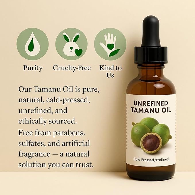 Best Nature's Cosmetics Tamanu Oil – 100% Pure & Unrefined Cold Pressed from India - Soothes Irritated Skin & Reduces Blemishes - Promotes Even Tone & Natural Glow - 2 fl oz / 60 ml