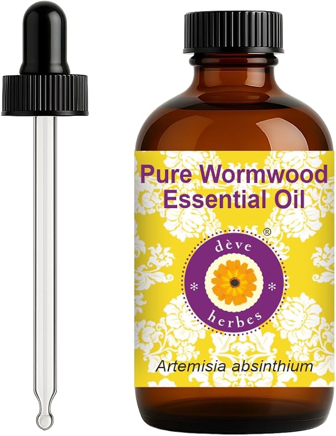 dève herbes Wormwood Essential Oil (Artemisia Absinthium) with Glass Dropper | Pure | Non-Sticky | Non-Greasy | Lightweight | Men & Women | All Skin Types | Steam Distilled 120ml (4 oz)