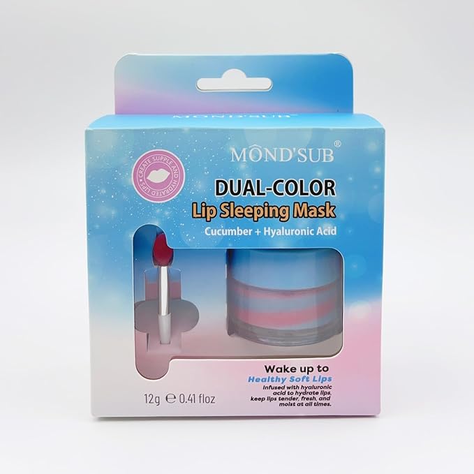 MOND'SUB Lip Sleeping Mask,Overnight Dry Damaged Lip Nourishment,Moisturizer for Plump, Smooth Lips,Hydrating Lip Balm Care with Fruit Extracts,Dual-Color Cucumber & Hyaluronic Acid
