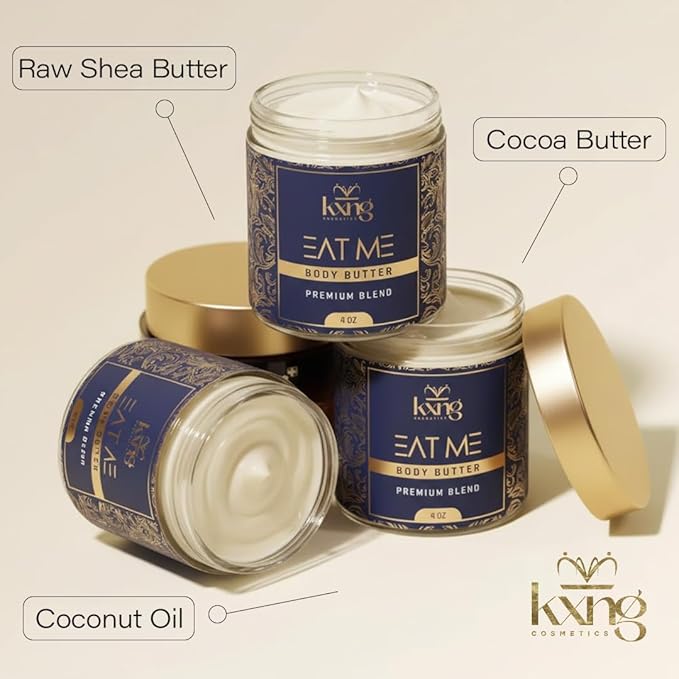 KXNG Cosmetics, Body Butter, Organic Skin Care for Men and Women, Body Moisturizer Lotions and Creams, Raw Shea Butter, Cocoa Butter, Mango, Coconut Oil, Hand, Foot, All Skin Types (Eat Me 2)