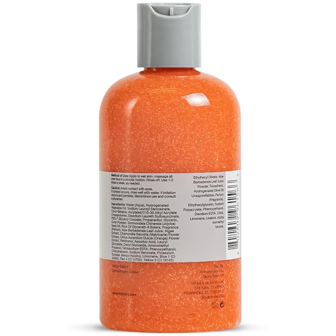 Anthony Facial Scrub, 8 Fl Oz, Contains Aloe Vera, Sand, Algae, Chamomile, Vitamin C, Soothes, Protects, Refreshes and Removes Dead Skin Cells (2 pack)