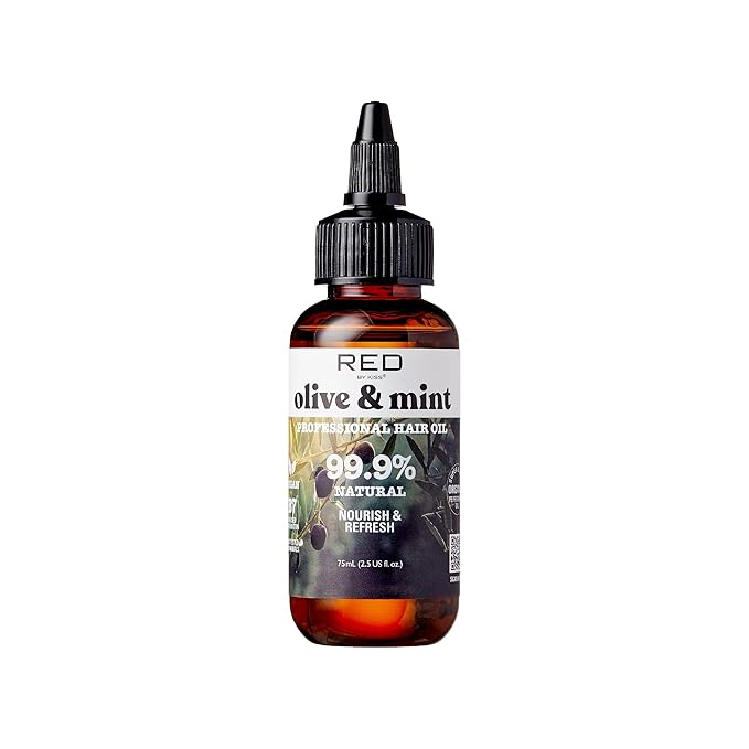 Red by Kiss Professional 99.9% Natural Hair Oil, Organic Vegan Oil Blend for Nourish & Refresh Hair, Biotin Infused, Moisturize Add Shine & Smooth Hair (Olive & Mint, 2.5 Fl Oz)