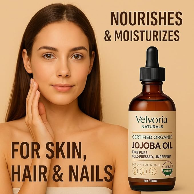 Organic Jojoba Oil - 100% Pure, Cold Pressed, Unrefined Non-GMO for Skin, Hair & Nails - 4oz
