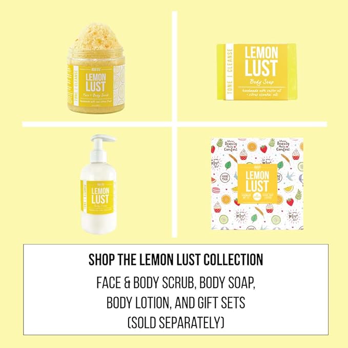 Mojo Spa Lemon Lust Face and Body Scrub | Lemon Citrus Scent | Moisturizing Sugar Based Exfoliator | 10 oz