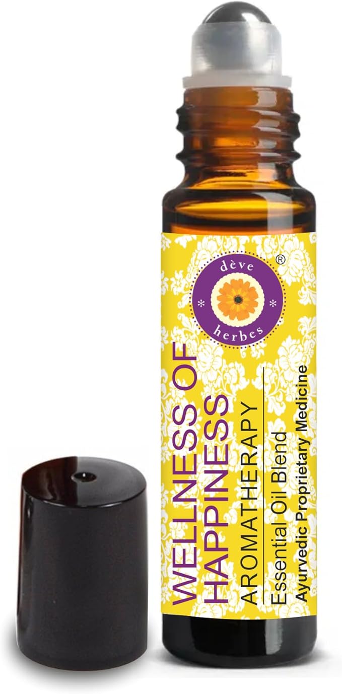 déve herbes Wellness of Happiness - Aromatherapy Essential Oil Blend of Grapefruit, Lemongrass, Fennel Seed, Frankincense, Geranium & Mandarin Essential Oils 10ml (Roll-On)