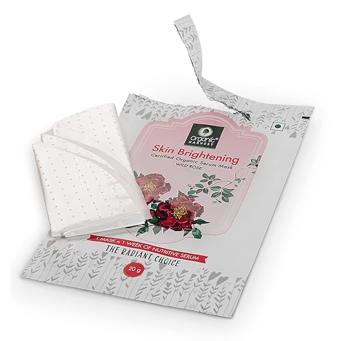 Organic Harvest Brightening Face Sheet Mask, 100% American Certified Organic, Sulphate & Paraben Free - 20gm
