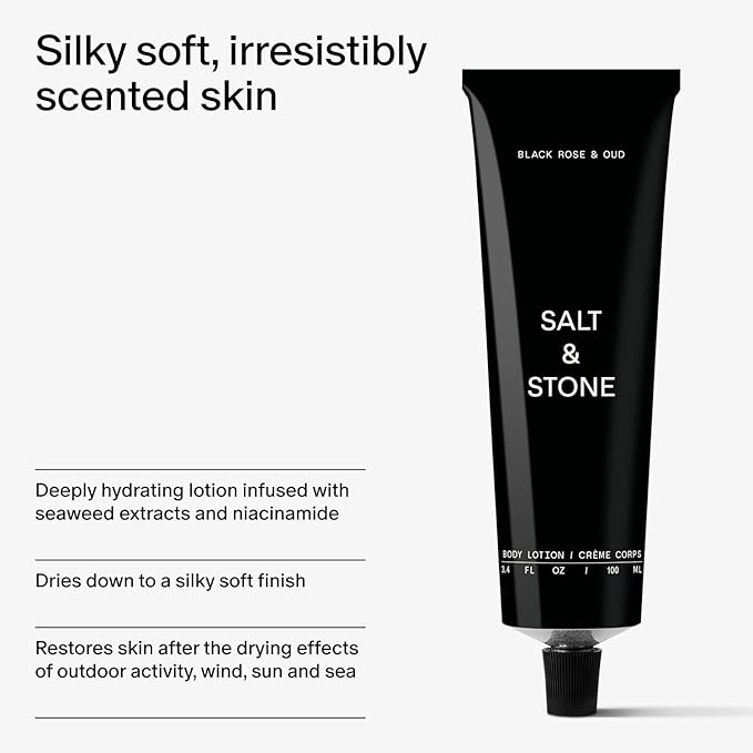 Salt & Stone Body Lotion for Women & Men | Black Rose & Oud | Hydrates, Nourishes & Softens Skin | Restores Dry Skin | Fast-Absorbing | Cruelty-Free & Vegan | 3.4 fl oz