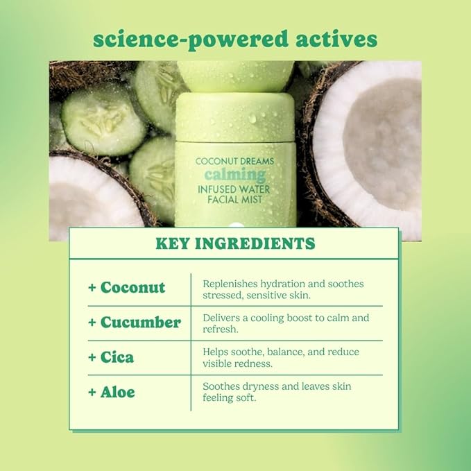 ESW Beauty Coconut Dreams Facial Mist - Hydrating Face Mist - Makeup Primer & Setting Spray - Unscented Face Toner for Sensitive Skin with Coconut Water, Cucumber & Aloe 3.4oz