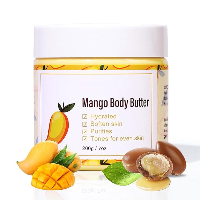 Mango body butter - 7OZ Organic Shea Butter body butter for Dry Skin, Hydrating Winter Moisturizer for WomenDeeply Moisturizes&Smooth Skin, Christmas Stocking Stuffers Gifts (7 OZ, Mango)
