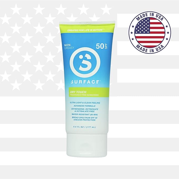 Surface Sunscreen Lotion SPF 50 for Face and Body, Natural Formula, Lightweight and Reef Friendly, Broad Spectrum UVA UVB Protection, Water Resistant Sun Care for Outdoor Use, Fragrance Free, 6oz