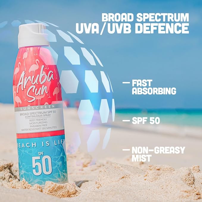 SPF 50 Sunscreen Spray 6oz - Reef Act Compliant no 67 Octinoxate & Oxybenzone Free - Sun Screen Broad Spectrum UVA/UVB - Sunscreen Waterproof and Non-Greasy
