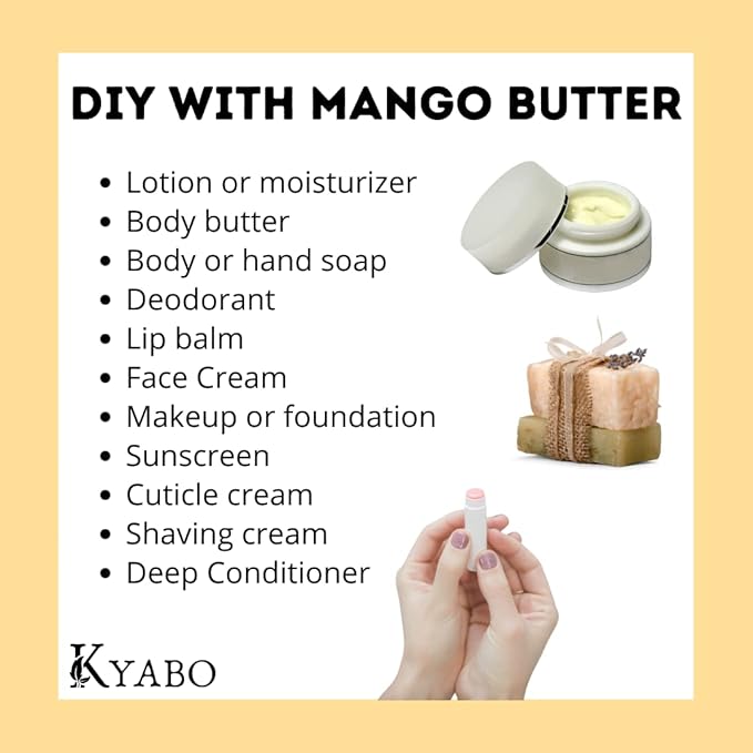 Kyabo 100% Pure Mango Butter, Raw, Organic, & Unrefined, Chemical-Free, Natural Skin Moisturizer, Great for DIY Body Butters, Lip Balm, Sun tanning Soaps, & Lotions (5 lb)