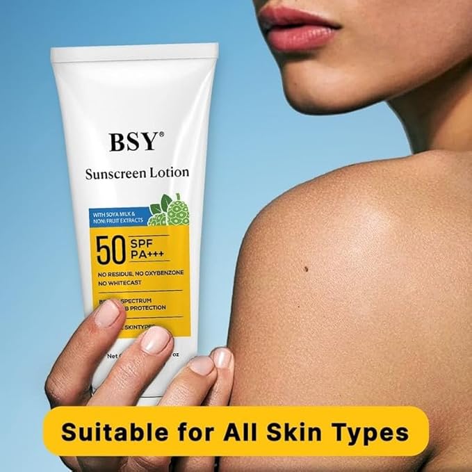 BSY Noni Sunscreen Lotion SPF 50 PA+++ (2.03 fl oz) | Infused with Noni & Soy Milk Extracts | Mineral Sunscreen with No White Cast | Water-Resistant | UVA/UVB Protection | For All Skin Types