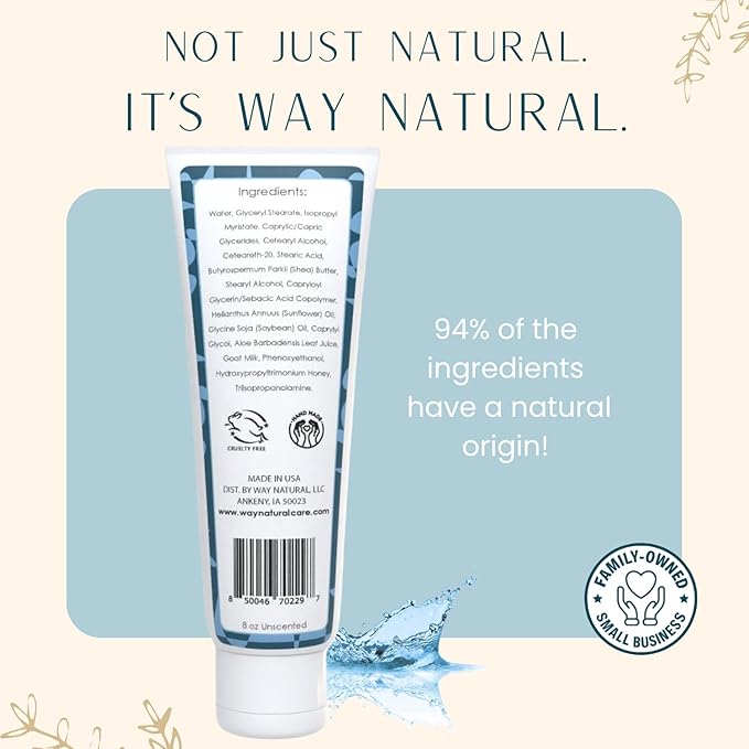 Nourishing Goat Milk Lotion, Fragrance-Free (Large, 8oz) - Natural Hand & Body Unscented Lotion for Dry Skin, USA Made - Goat Milk Hand Cream for Women & Men - w/Shea Butter & Aloe