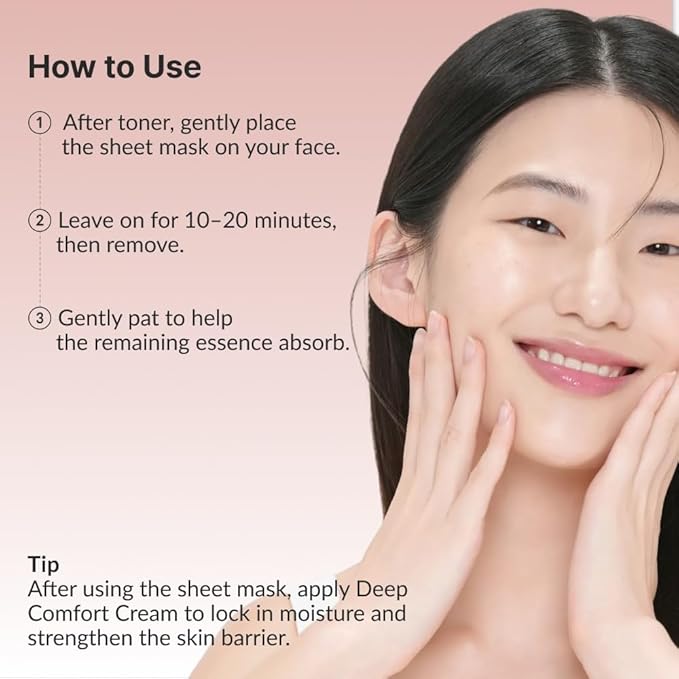 Deep Comfort Facial Sheet Mask, Hydrating & Soothing Barrier Care with Birch Tree Sap, Panthenol & Vegan Ceramide, Korean Skincare for Sensitive Skin, Vegan & Cruelty-Free (25g / 0.88 fl. oz) x 5ea