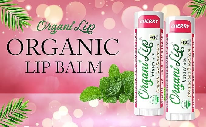 OrganiLip Lip Balm, Cherry Flavor, Ultra Hydrating Lip Moisturizer for Cracked or Dry Lips, Infused With Organic Sea Buckthorn, Oval Shaped Tube, USDA Certified Organic, 1 Pack