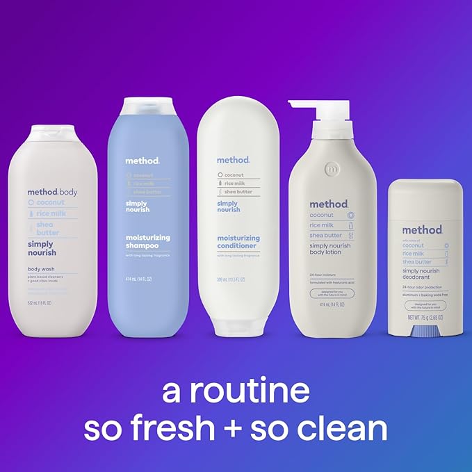 Method Body Lotion,Simply Nourish,Coconut,Rice Milk + Shea Butter notes,24 Hours of Moisture 14 oz,(Pack of 2)