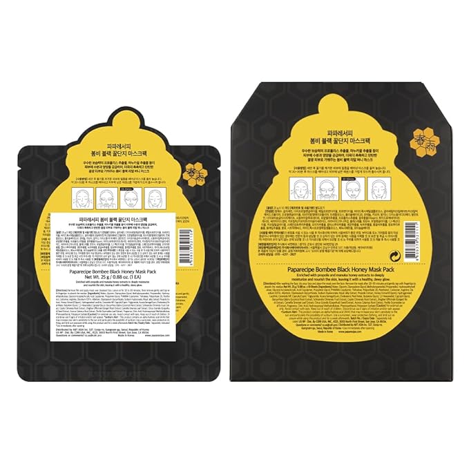 Papa Recipe Bombee Black Honey Sheet Mask 10 Sheets – Sensitive Skin Friendly, Pore Purifying & Smoothing Skin Texture for Clearer Skin, Korean Skincare Face Mask for Dry & Dull Skin