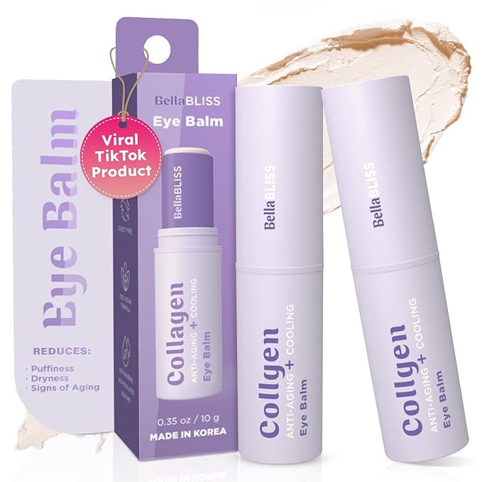 Bella Bliss Collagen Eye Balm Stick for Dark Circles, Puffiness & Wrinkles – Cooling Under Eye Cream with Collagen, Anti-Aging & Hydrating Formula – Made in Korea - 0.35 oz / 10 g - Pack of 2