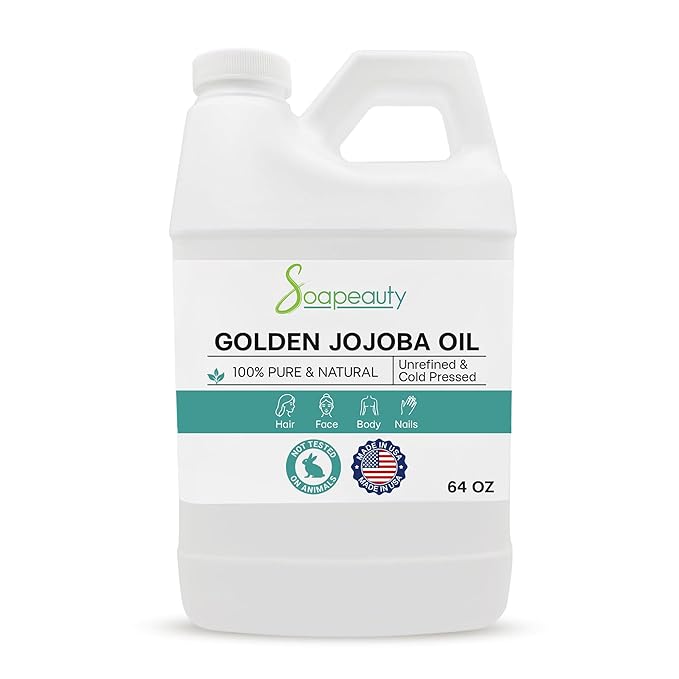 Soapeauty Golden Jojoba Oil | 100% Pure & Natural | Unrefined, Cold Pressed, Hexane Free | Moisturizing Oil for Skin, Face, Hair & Nails - 64 Fl Oz
