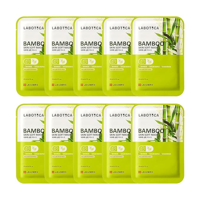 LABOTICA Bamboo Skin Soft Mask - Hydrating Face Mask for Even Skin Tone, Sensitive Skin, and Anti-Aging Korean Skincare (10 Sheets)