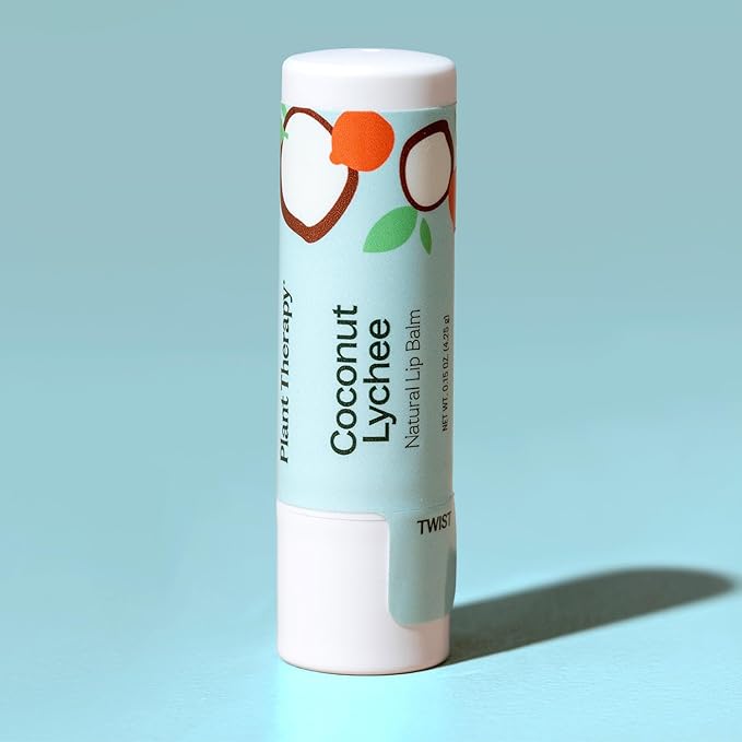 Plant Therapy Coconut Lychee Natural Lip Balm 0.15 oz Sweet Tropical Flavor, Hydrating & Conditioning, Eco Smart Containers Help Reduce Plastic Waste