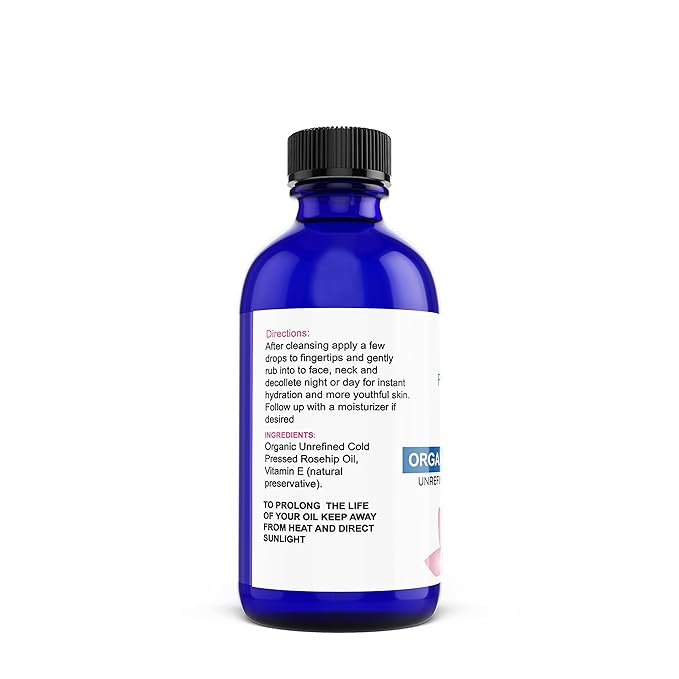 Planet Eden 100% Organic Cold Pressed Pure Rosehip Oil - (2 oz) Sun Damage, Fine Lines, Dry Skin,