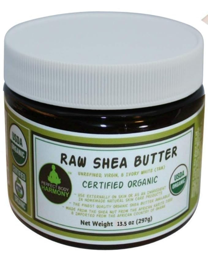 Unrefined Raw Shea Butter - Certified Organic; Premium, Imported African Ivory (Tan); 13.5 oz Lg Dark BPA Free JAR; Moisturizer Face, Body, Skin, Hair; Ingredient DIY Home Made Body Butters Skincare