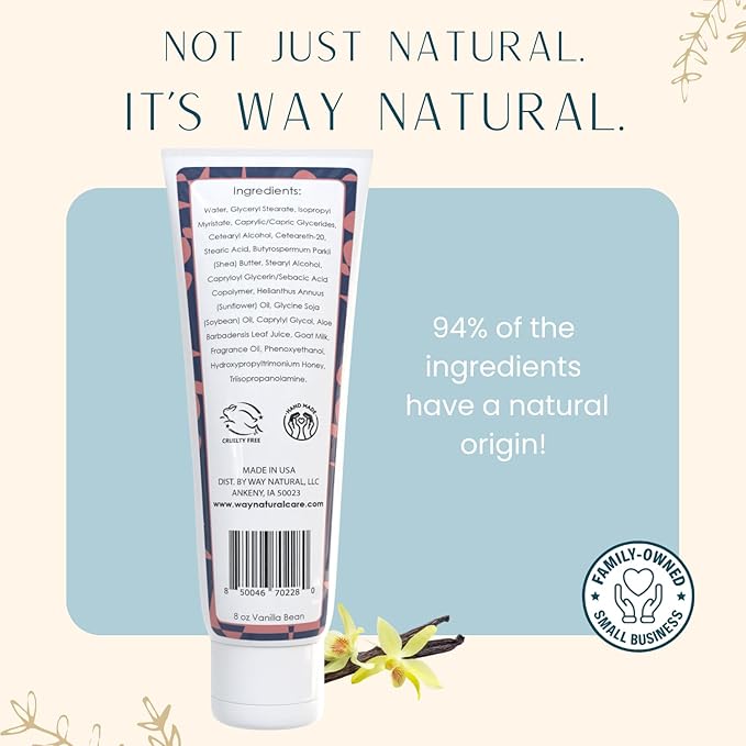 Nourishing Goat Milk Lotion, Vanilla Bean - Home & Away Set, Natural Hand & Body Vanilla Lotion for Dry Skin - Goat Milk Hand Cream for Women & Men - 8oz & 2oz Travel Size Tube