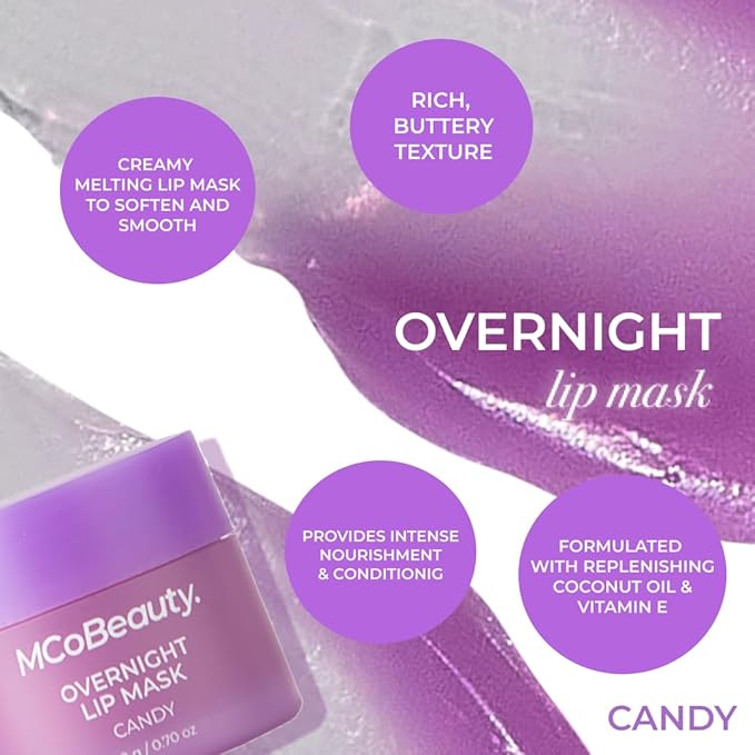 MCoBeauty Double Duty Lip Mask Candy - Hydrating Lip Balm with Coconut Oil Vitamin E Hyaluronic Acid - Overnight Lip Mask Treatment for Dry Lips - Tinted Lip Care, Vegan Cruelty Free - 15g