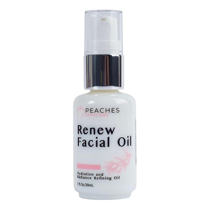 Peaches Skin Care Renew Facial Oil – Squalene-Rich Olive Oil for Face with Vitamin C and E – Nourishing Formula for Balanced, Smoother-Looking Skin – 1 oz