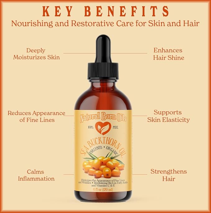Natural Born Oils Sea Buckthorn Oil, 1 Gallon, Organic, Cold-Pressed, Nutrient-Rich, Excellent for Glowing Skin, Lustrous Hair